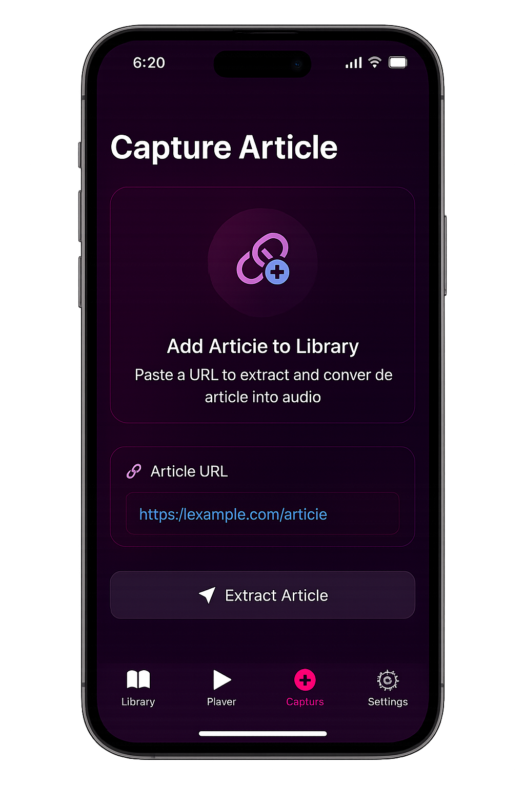 ArticleCast mobile app article capture page for adding new content