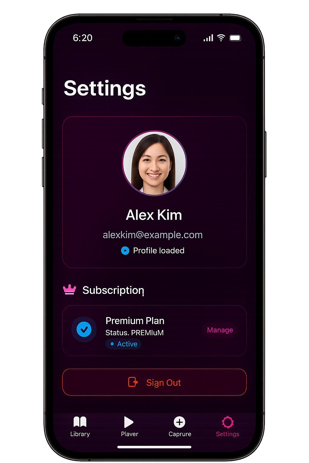 ArticleCast mobile app settings page with preferences